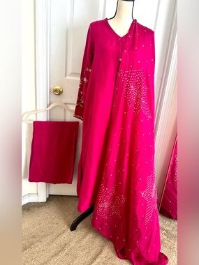 Agha Noor Bridal Studio Pakistani Designer Handcrafted Raw Silk 3 PIECE DRESS